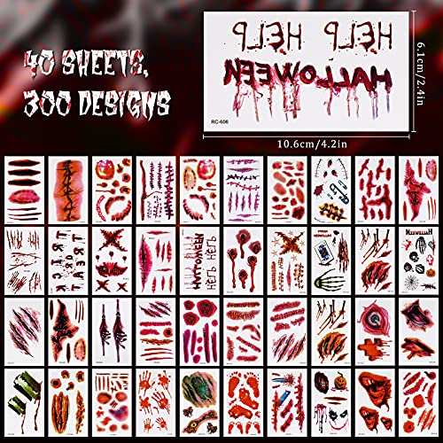 Halloween Temporary Tattoo Set - 40 Sheets Realistic Waterproof Stickers