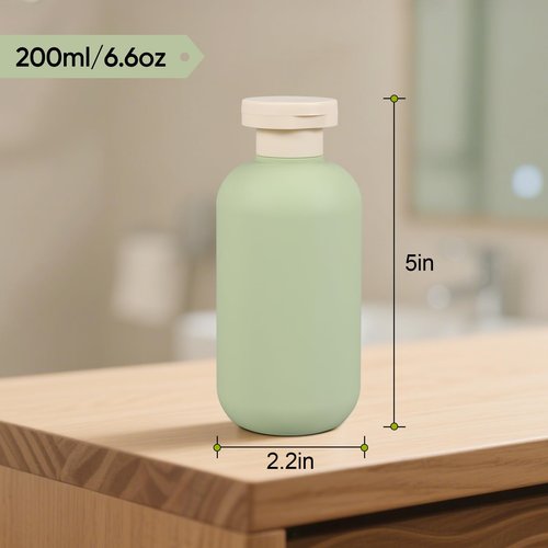 DEMORA 6.6oz Travel Bottles for Toiletries, Larger Plastic Travel Squeeze Bottles Leak Proof Refillable Toiletry Containers with Flip Caps and Labels for Shampoo Conditioner Lotion (Green, 4 Pcs)