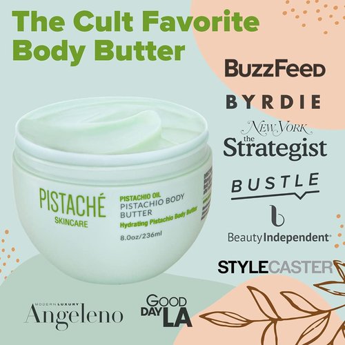 Pistaché Skincare Pistachio Oil Whipped Body Butter Cream | Rich Moisturizer for Dry Skin with Vitamin E & Antioxidant Protection | The Boyfriend Body Butter, 8 oz