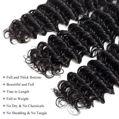 UDesire Deep Wave Human Hair Bundles 24Inch 12 A Brazilian Deep Wave Bundles Human Hair 100% Unprocessed Virgin Hair Deep Curly Weave Extensions