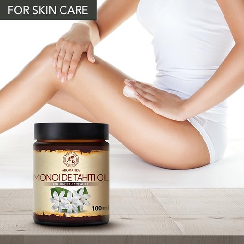 AROMATIKA Monoi de Tahiti Carrier Oil - Pure Cold Pressed Coconut Oil for Face & Body Care - 3.4 Fl Oz