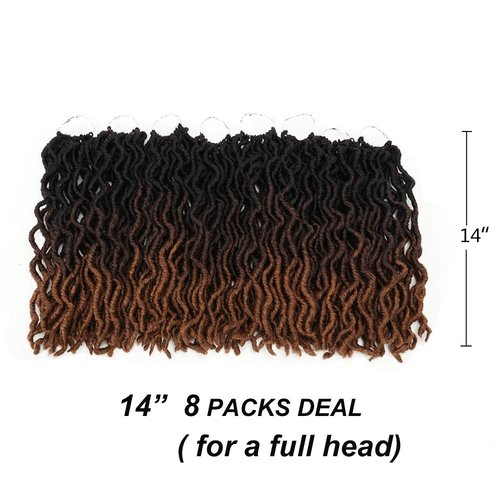 Eliza Wavy Gypsy Locs Faux Locs Ombre Crochet Hair 14" 8Packs/Lot Goddess Locs Synthetic Fiber Faux Locs African Roots Dreadlocs Synthetic Braiding Hair Extensions for Black Women(14",OM3T430)
