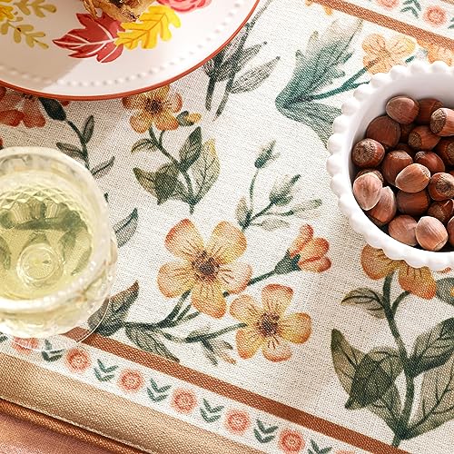 French Linen Small Table Runner - Anthea 12" x 63" Elegant Floral Design