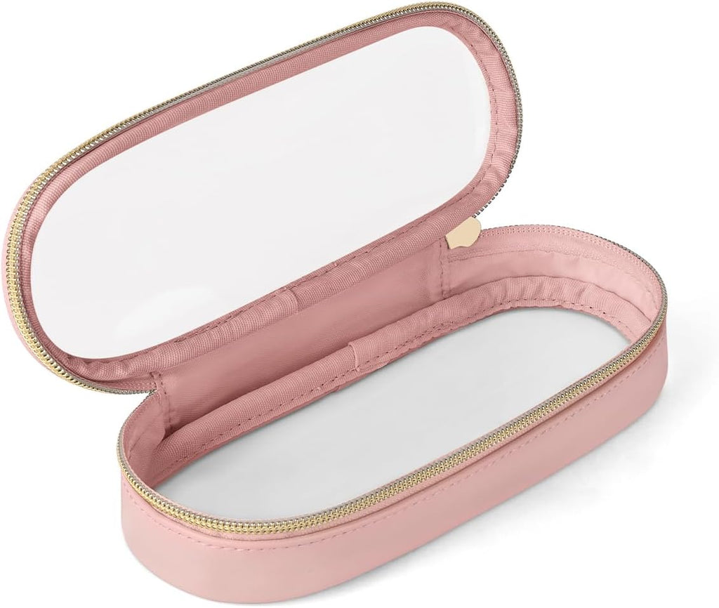 Soimeat Clear Travel Makeup Brush Holder - Waterproof Leather Cosmetic Case | Large Pink Design