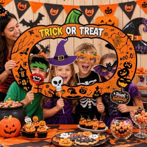 Halloween Pumpkin Photo Booth Props Kit - Spooky Party Accessories, 26 Pieces