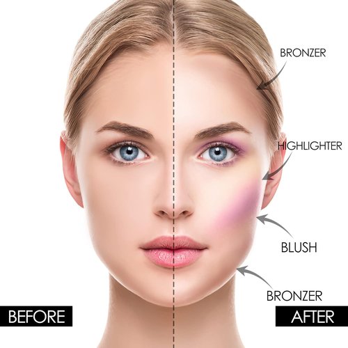 FOCALLURE Blush and Highlighter Palette - 3-in-1 Contour Set with Matte Bronzer & Shimmer Illuminators | #08