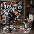 Gothic Skull Halloween Shower Curtain Set with Toilet Seat Cover Bath Rug & Hooks - Vintage Style