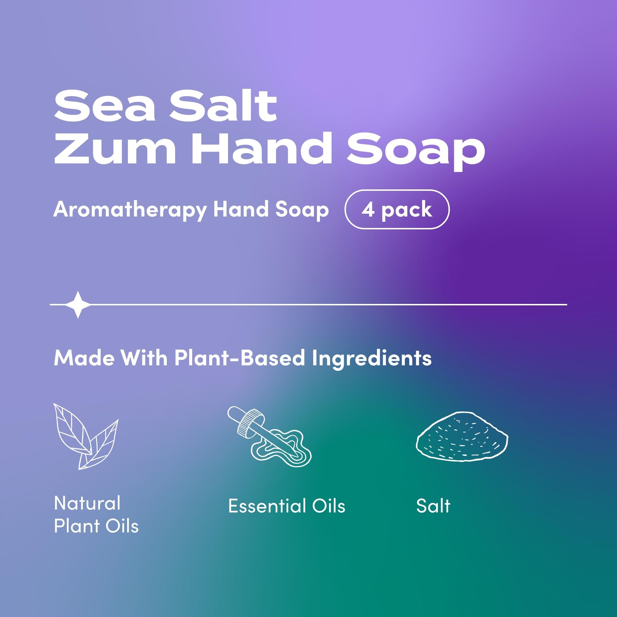 Zum Indigo Wild Hand Soap - Natural Liquid Hand Soap - for Bathroom & Kitchen - Sea Salt Scent - 12 oz (4 Pack)