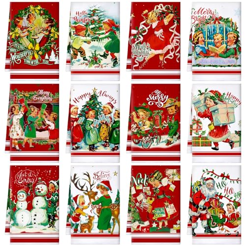 Christmas Kitchen Towels Set - 12 Pack Holiday Dish Towels for Housewarming Gift