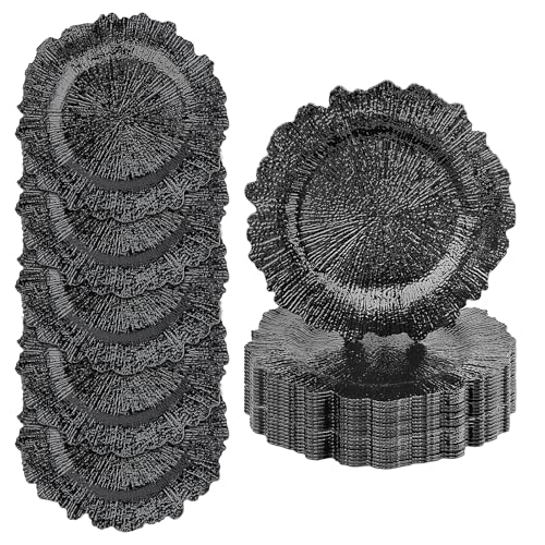 25-Pack 13-Inch Black Plastic Charger Plates - Reusable Tableware Set