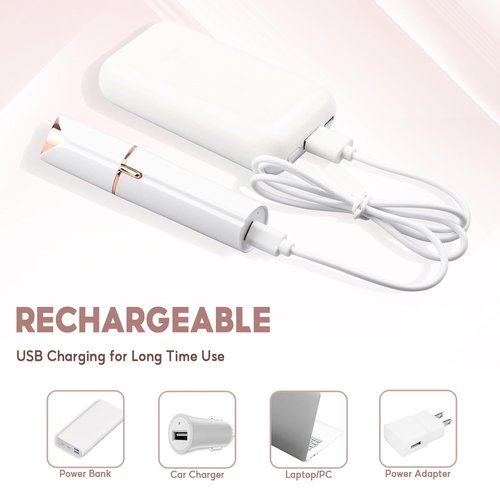 Facial Hair Removal for Women, Ladies Face Shaver for Upper Lip Chin and Peach Fuzz with USB Rechargeable Included 2 pc Replacement Heads