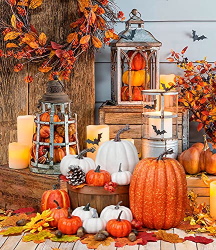 Artificial Pumpkin Set with Maple Leaves for Fall Halloween Thanksgiving Decor - 12pcs