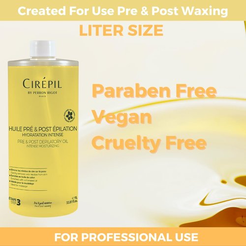 Cirepil - Pre & Post Depilatory Oil - Protects Skin for Comfortable Waxing & Removes Wax Residue - Soothing Jasmine Scented Formula - Professional Refill Bottle, 1000ml