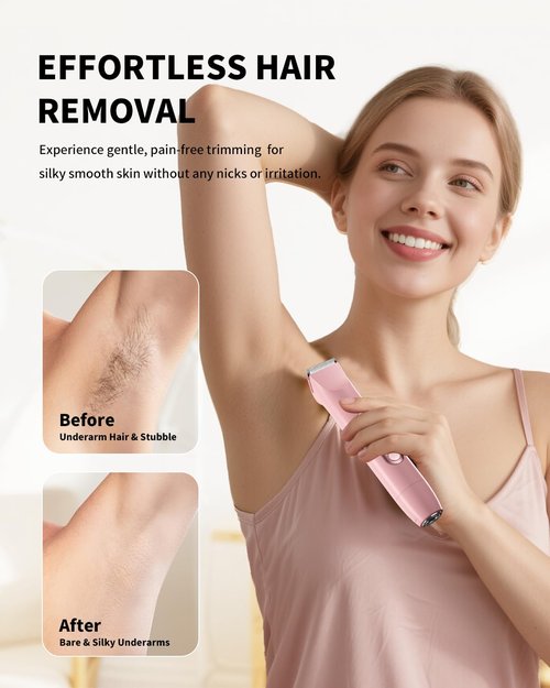 Ufree Bikini Trimmer Women Electric Razors Dual Head, Pubic Body Hair Trimmer Electric Shaver for Face, Legs, Arm, Rechargeable Lady Shaver Waterproof, Summer Grooming Kit, Gifts for Her