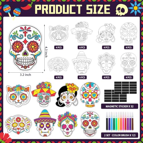 Day of the Dead Sugar Skull Craft Kit with Magnets & Paint Pens - 32 pcs