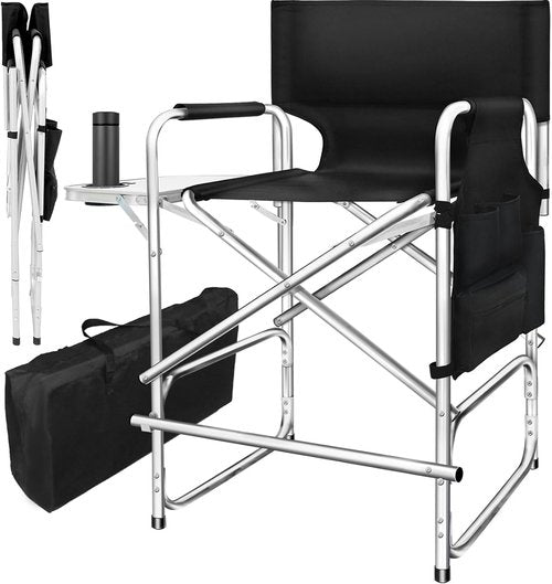 AQNIEGEP Makeup Chair - 41" Tall Folding Director's Chair with Side Table & Cup Holder | Supports 400 lbs
