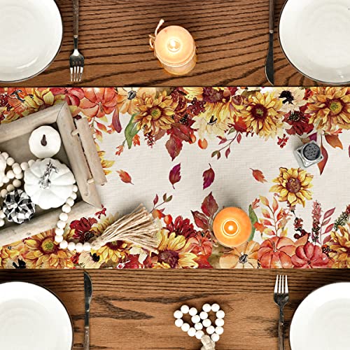 Artoid Mode Fall Table Runner 13x120 Inch Orange & Beige Polyester Home Decor