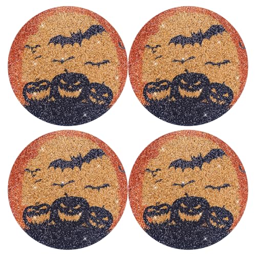 Halloween Round Placemats Set of 4 - Yellow Rhinestone Table Decor