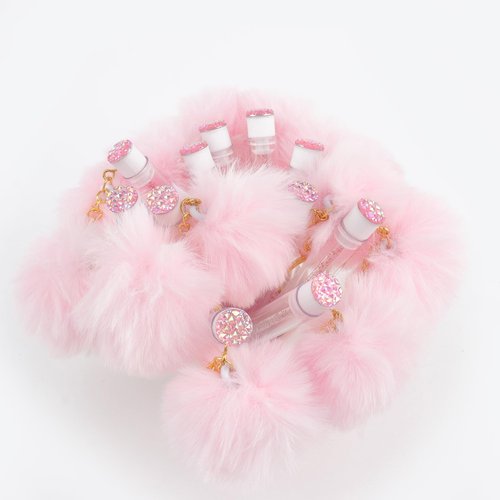 Mekupeu 20pcs Disposable Glitter Cleaning Spoolie Brushes Mascara Wands Tubes Diamond Faux Fur Ball Keyring Eyelash Brush Makeup Tool Applicator Set (Pink)