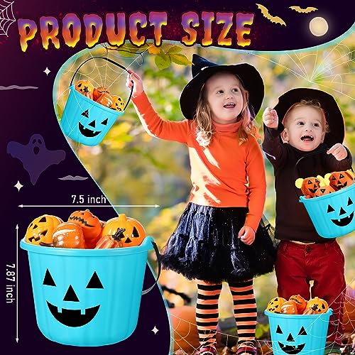 Halloween Pumpkin Buckets Set - Teal Plastic Trick-or-Treat Buckets 10 Pack