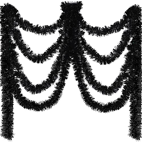 Black Tinsel Garland Set - Metallic Glitter Decorations for Parties & Holidays