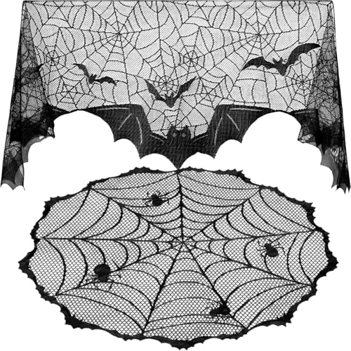 Halloween Lace Tablecloth Set with Spider Web Design - 19.7 x 78.7 Inch