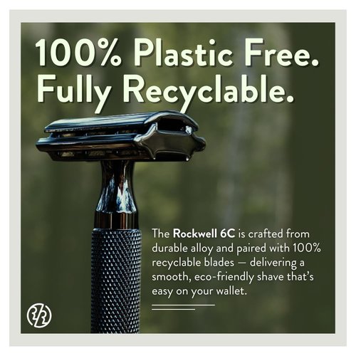 ROCKWELL RAZORS 6C Gunmetal Chrome Safety Razor With 6 Adjustable Shave Settings and 5 Fully Recyclable Razor Blades. Reusable Safety Razors for Men and Women.