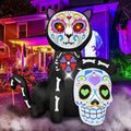 Halloween Inflatable Black Cat Skeleton Yard Decor - Spooky Garden Display