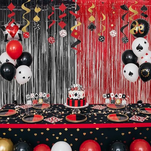 Halloween Party Foil Fringe Curtains - Black & Red, 3.2x8.2 ft, 2 Pack