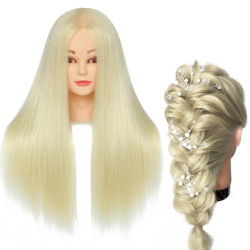 NAYOO Blonde Mannequin Head with Hair and Stand, 60% Real Hair Mannequins to Practice on, Doll Heads for Girls(Makeup)