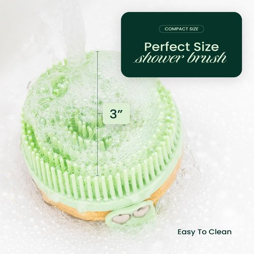 Apex Peak Silicone Body Scrubber – Gentle Exfoliating Shower Brush with Bamboo Handle for Men & Women, Quick-Drying Bath Brush, Travel-Friendly Body Wash Scrubber