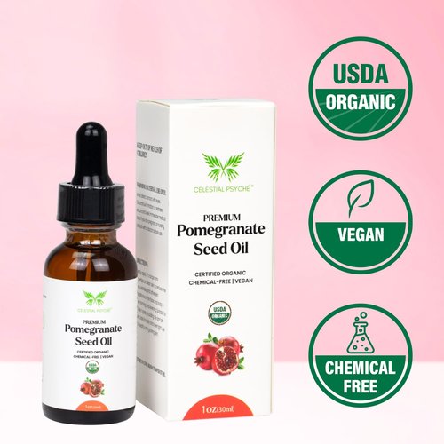 Celestial Psyché USDA Certified Organic Pomegranate Seed Oil (1 Oz) 100% Pure Natural, Hexane-Free, Face Moisturizer, Skin Hydration, Nails Natural Beauty Enhancement