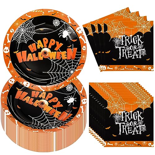 Halloween Paper Plates and Napkins Set - Spider Web Design, Serves 50
