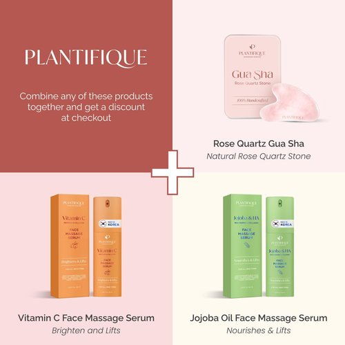 PLANTIFIQUE Rose Quartz Gua Sha Tool - Anti-Aging Face Massager & Jawline Shaper for Skincare