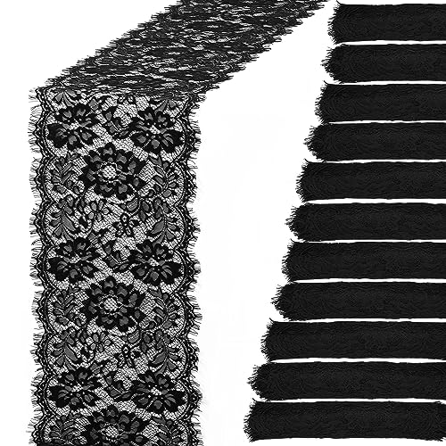 Preboun 12 Pcs Black Lace Table Runners Floral Embroidered 12x120 Inches