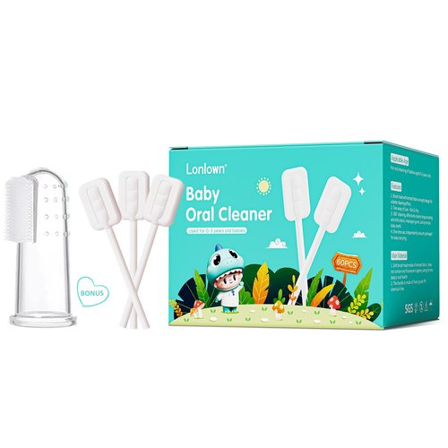 Lonlown 60PCS Baby Tongue Cleaner & 1PCS Finger Toothbrush Infant Mouth Cleaner Newborn Gum Cleaner Disposable Infant Oral Clean Stick Dental Care for Baby Toddler