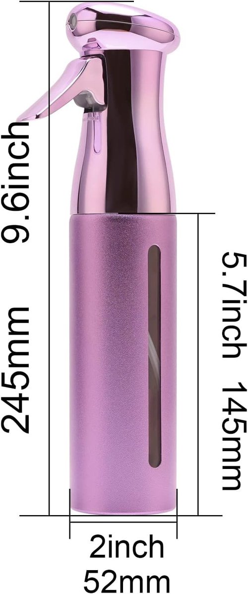 Salon Style Continuous Spray Bottle - Fine Mist 10 Oz Luminous Aerosol-Free Water Sprayer for Hair, Plants & Cleaning - Purple