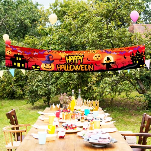 Large Halloween Banner Outdoor Decoration 118x20in Pumpkin Ghost Bat Backdrop
