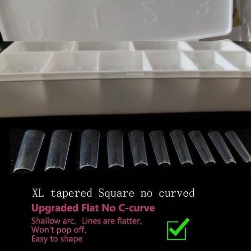 HWHUNO XL Tapered Square Nail Tips No C Curve,500Pcs Clear Medium Half Cover Long Coffin Acrylic Nails Tips Preshaped for Professional Manicure Salon and Home DIY