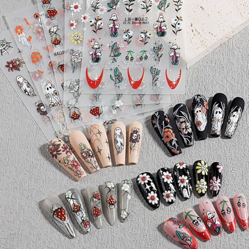 Halloween Nail Stickers - 10 Sheets 5D Embossed Self-Adhesive Nail Decals - Style-07