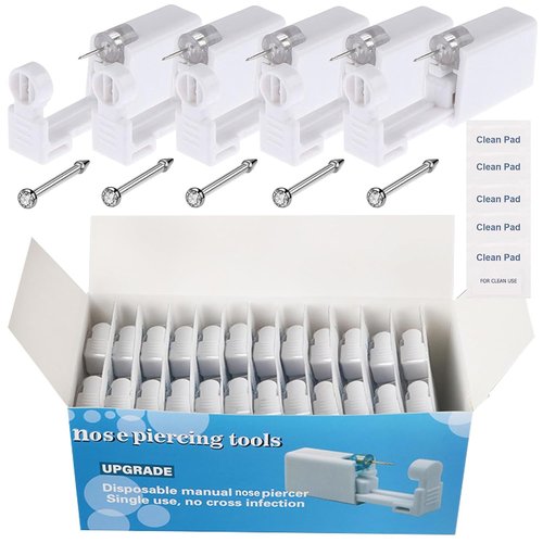 Juder Nose Piercing Gun Kit - 72Pcs Disposable Kit Including Self Noe Piercing Gun, Built-in Nose Studs & Clean Tools for Cartilage, Tragus & Helix Piercing