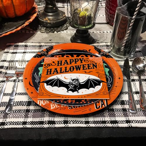 Halloween Disposable Dinnerware Set for 24 Guests - Pumpkin, Bat & Cat Design