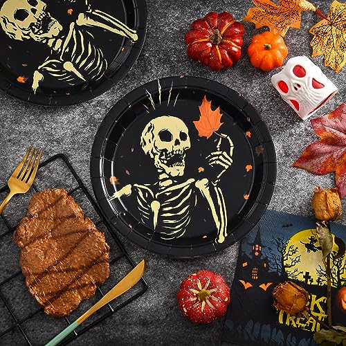 Halloween Paper Plates 30 Pack - Skeleton Design for Party Tableware