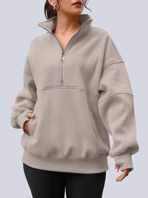 AUTOMET Women's Oversized Quarter Zip Sweatshirt - Cozy Fleece Pullover Hoodie for Fall Workouts