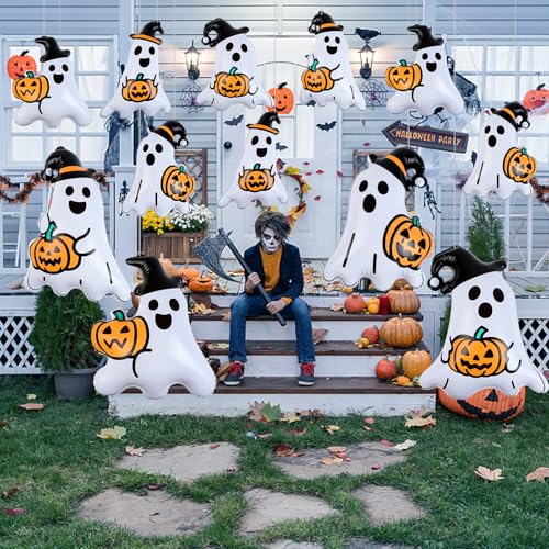Halloween Inflatable Ghost Balloons Set - 18 Pieces for Haunted House & Yard Decor - White Variation