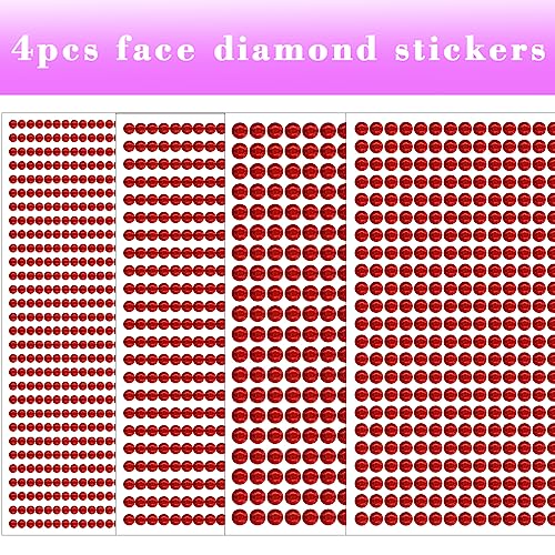 Self-Adhesive Rhinestone Face Gems Set - Red 3/4/5/6mm, 1799 Pcs, Makeup & Body Decoration - Variation 01.a-Red-3/4/5/6mm