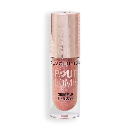 Revolution Pout Bomb Shimmer Lip Gloss - Buildable Sheer Color with Hyaluronic Acid | Glimmer Nude, 0.15 oz