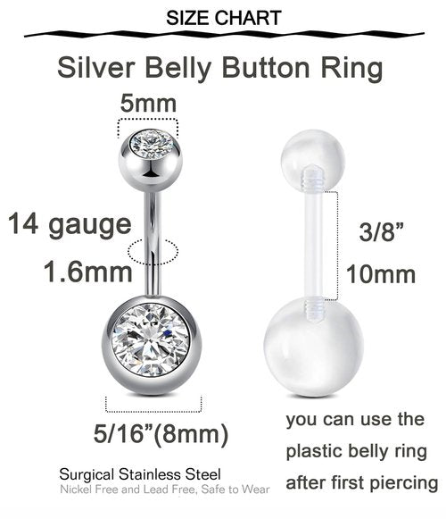 QWALIT Belly Button Piercing Gun Kit - Silver Navel Piercing Gun