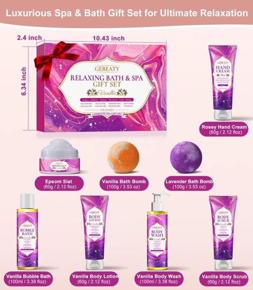 Spa Bath Sets for Women Gift,Stress Relief & Relaxing Body Wash Bath Set,Vanilla Home Spa Basket Gifts Set for Woman Mom Wife Her Sister,Unique Self Care Womens Gift ,Birthday Valentines Gifts Women