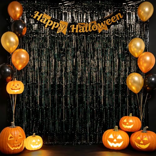 Black Foil Fringe Curtains - 3 Pack, 8.2x3.3ft Party Backdrop for Events - Variation of 3